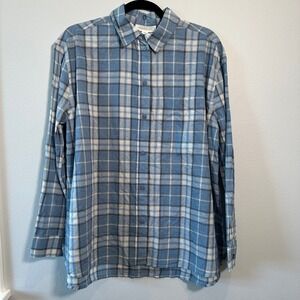 Treasure Bond Men Plaid Long Sleeve Button Down Shirt Blue White Gray Size S